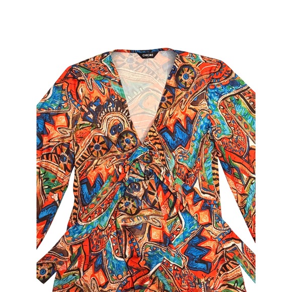 CHICME Boho Abstract Print‎ Kimono Style Wrap Dress Bell Sleeve - Picture 4 of 13